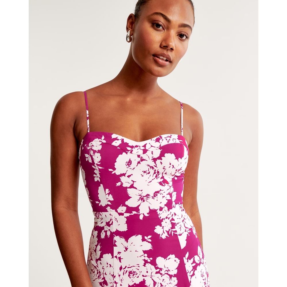 Abercrombie & Fitch Magenta Floral Midi Dress Sweetheart Neck Side Slit Small